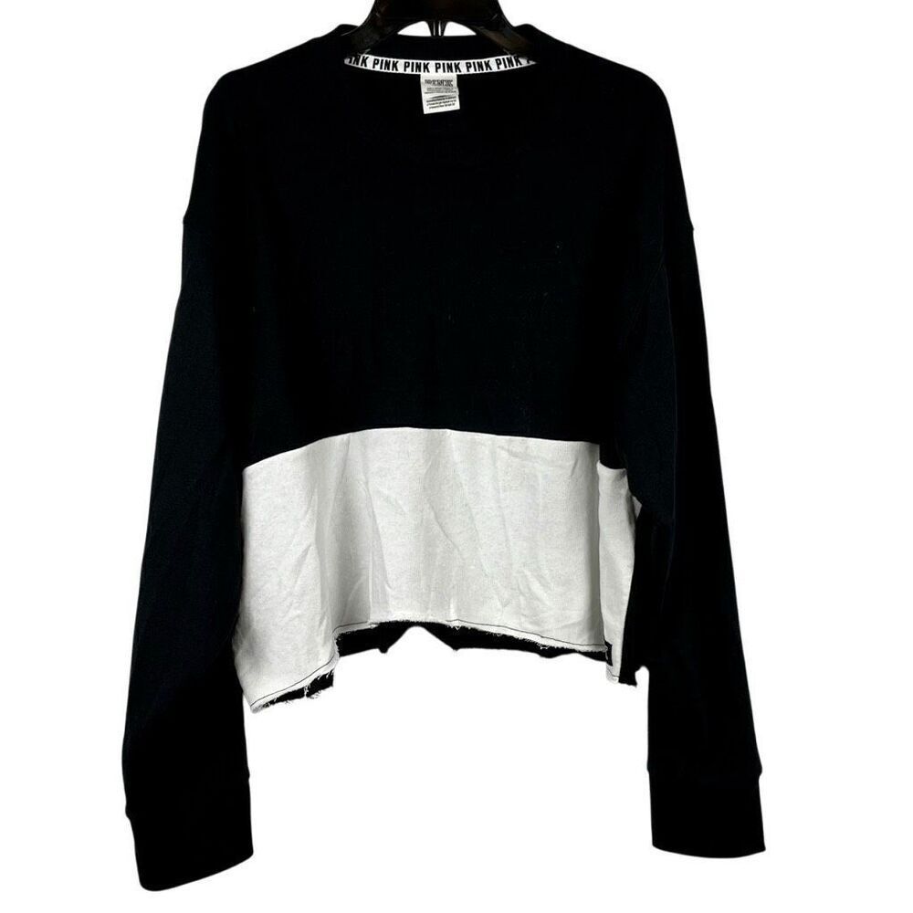 PINK Victoria’s Secret Color Block Cropped Sweatshirt Snap Sleeves Large